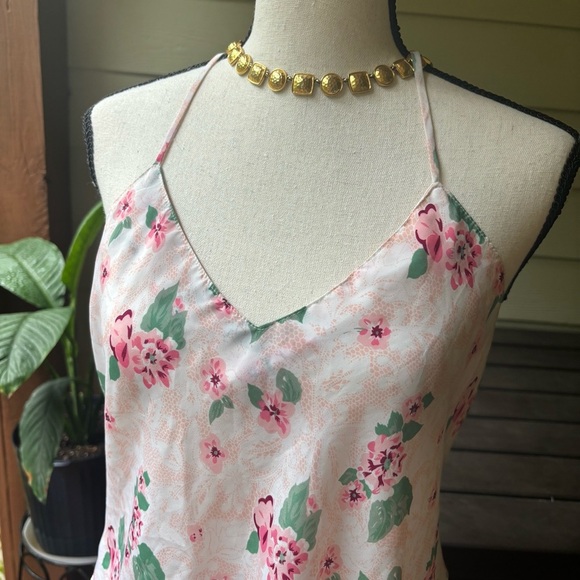 Vintage 90s Floral Lingerie Set Cami and Shorts Pink Green | Medium - Picture 3 of 10